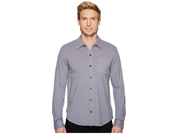Mod-o-doc Summerland Knit Long Sleeve Jersey Button Front Shirt (grey Sky) Men's Long Sleeve Button Up