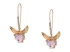 Betsey Johnson Stone Heart Wings Long Drop Earrings (pink) Earring