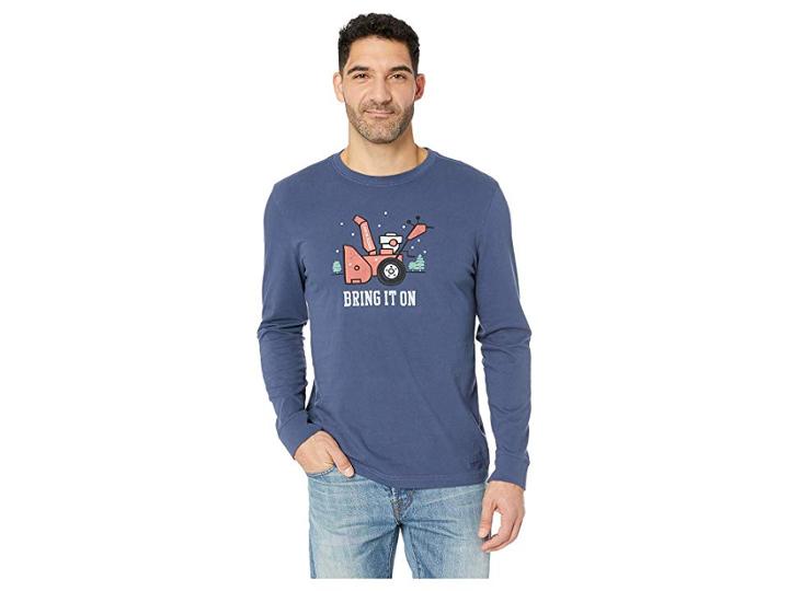 Life Is Good Long Sleeve Bring It Snowblower Crusher Tee (darkest Blue) Men's T Shirt