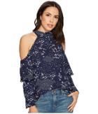 1.state Mock Neck Cold Shoulder Blouse W/ Tiers (navy Yard) Women's Blouse