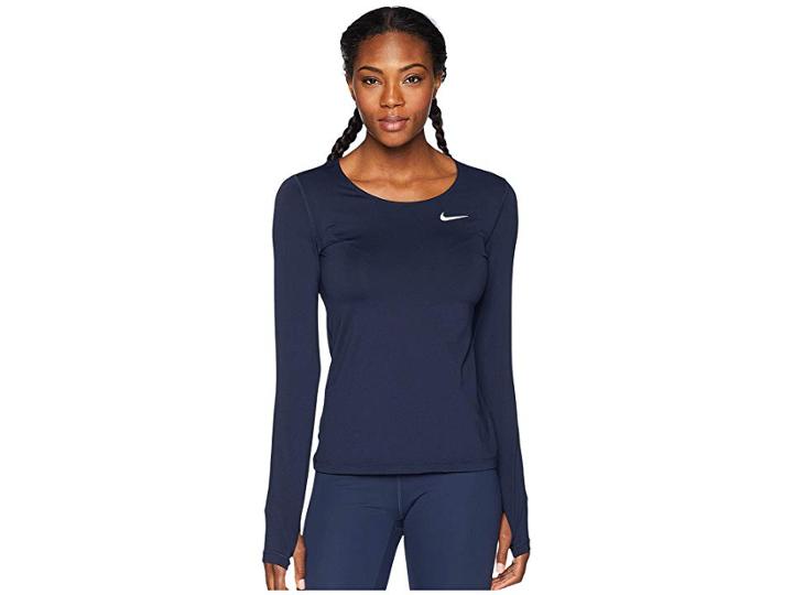 Nike Pro Mesh Long Sleeve Training Top (obsidian/white) Women's Long Sleeve Pullover