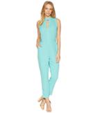 Bebe Keyhole Mock Tapered Leg Jumpsuit (blue Turquoise) Women's Jumpsuit & Rompers One Piece