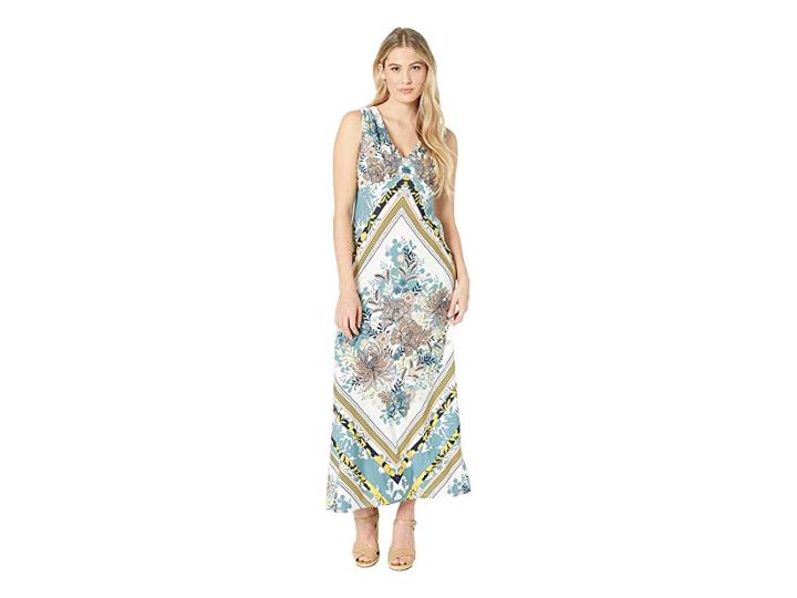 London Times V-neck Scarf Print Maxi Dress (white/denim) Women's Dress