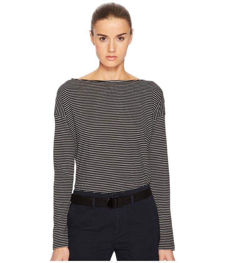 Vince Pencil Stripe Long Sleeve Boat Neck (brown) Women's Clothing