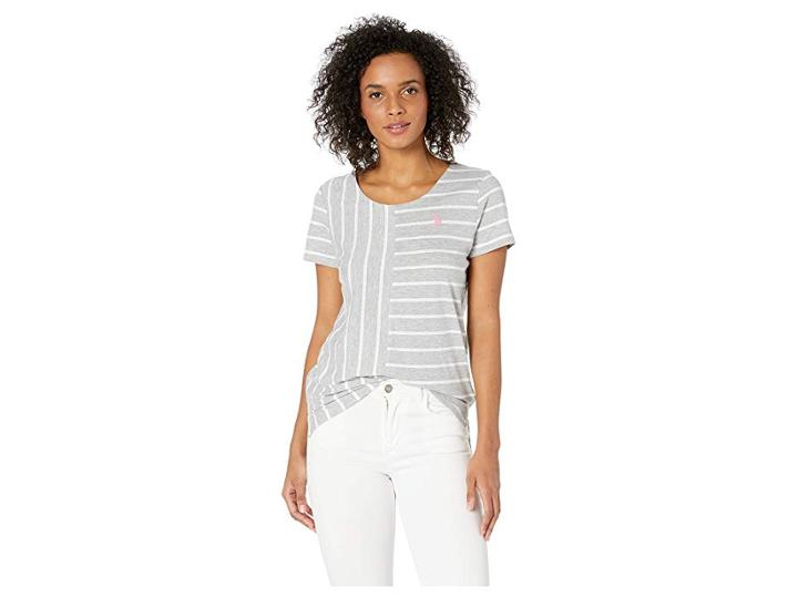 U.s. Polo Assn. Stripe Mix Tee (heather Grey) Women's Clothing