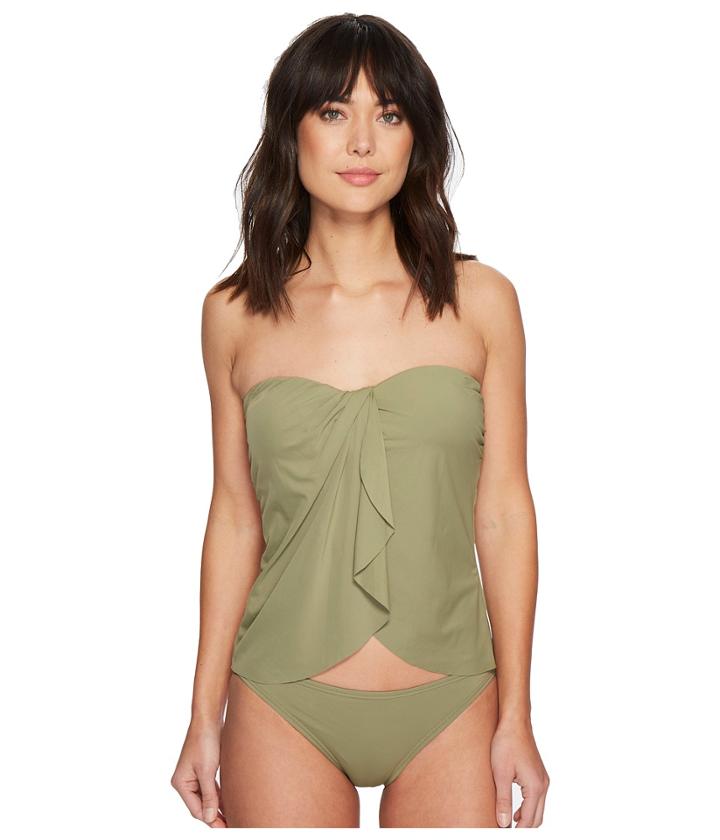 Vince Camuto Riviera Solids Draped Bandini Top W/ Soft Cups Removable Strap (avocado) Women's Swimwear