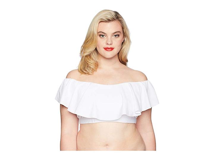 Unique Vintage Plus Size Ramona Off Shoulder Top (solid White) Women's Swimwear
