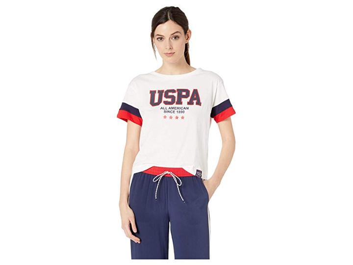 U.s. Polo Assn. Graphic Crop Tee (fresh White) Women's T Shirt