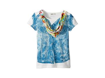 Junior Gaultier Top With Denim Vest Print And Floral Bandana (big Kids) (ecru) Girl's Clothing