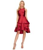 Halston Heritage Sleeveless Boat Neck Dress W/ Dramatic Skirt (crimson) Women's Dress