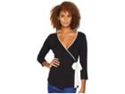 Bobeau 3/4 Tipped Wrap Top (black/bright White) Women's Clothing