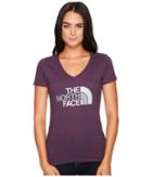 The North Face Short Sleeve Half Dome V-neck Tee (dark Eggplant Purple/high Rise Grey Multi) Women's T Shirt