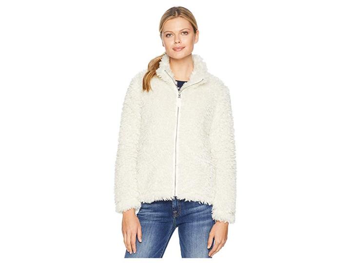 Dylan By True Grit Light Sherpa Fur Classic Zip Jacket With Heather Knit Lining (white) Women's Coat