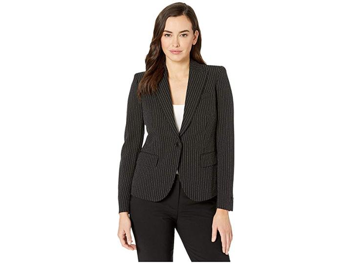 Anne Klein One-button Peak Lapel Jacket (anne Black/anne White) Women's Coat