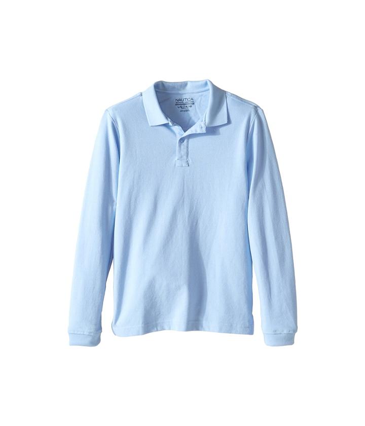 Nautica Kids Long Sleeve Pique Polo (big Kids) (light Blue) Boy's Long Sleeve Pullover