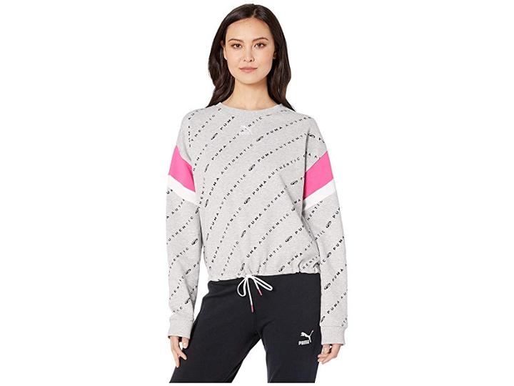 Puma 90s Retro All Over Print Crew (light Gray Heather) Women's Clothing