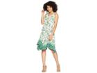 Maggy London Jacobian Border Jersey Fit And Flare With Hanky Hem (ivory/green) Women's Dress