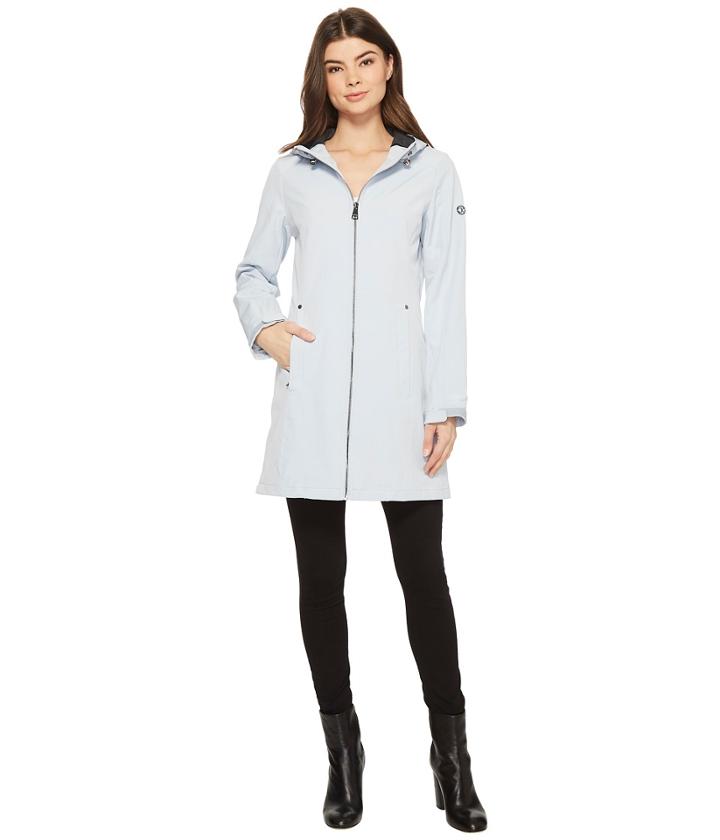 Calvin Klein Softshell Hooded Zip Front (powder Blue) Women's Coat