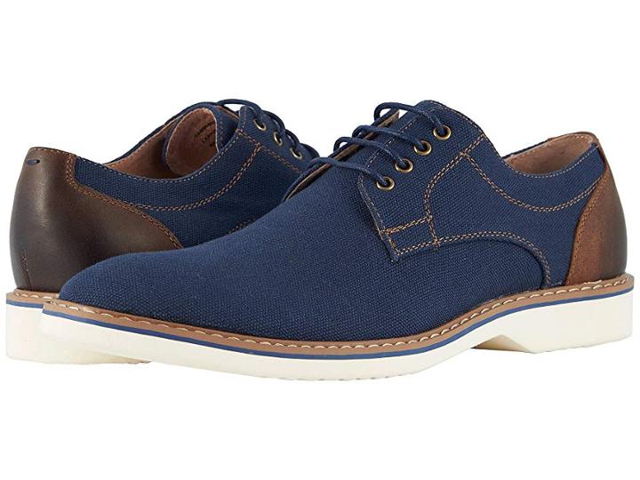 Florsheim Union Plain Toe Oxford (navy Canvas/brown Crazy Horse) Men's Lace Up Casual Shoes
