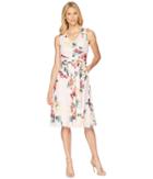 Tahari By Asl Floral Knot Waist Dress (blush/lemon/coral) Women's Dress