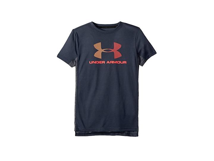 Under Armour Kids Threadborne Tech Short Sleeve Q2 (big Kids) (stealth Gray/stealth Gray Medium Heather/glow Orange) Boy's T Shirt