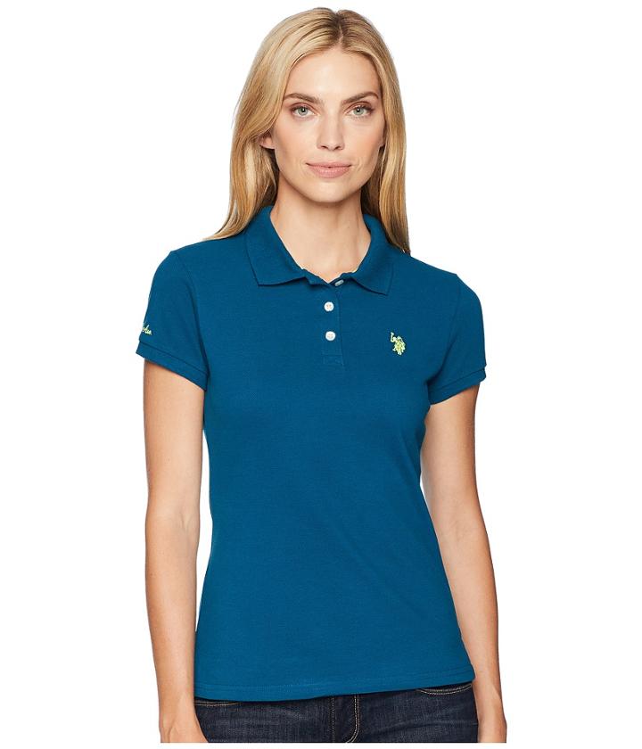 U.s. Polo Assn. Solid Pique Polo Shirt (dream Teal) Women's Clothing