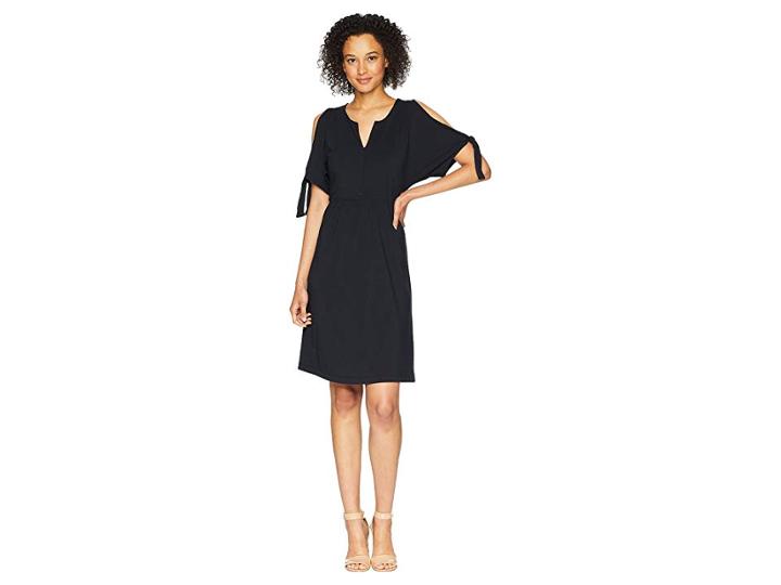 Mod-o-doc Cotton Modal Spandex Jersey Tied Sleeve Cold Shoulder Dress (black) Women's Dress