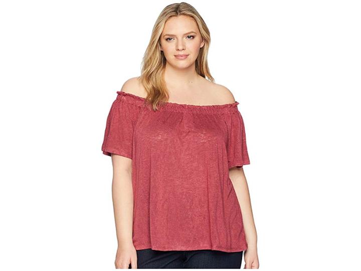 B Collection By Bobeau Plus Size Carlee Off Shoulder Tee (berry) Women's T Shirt