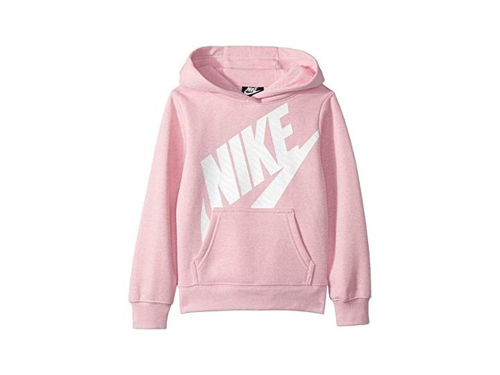 Nike Kids Futura Fleece Pullover Hoodie (little Kids) (pink Heather) Girl's Sweatshirt