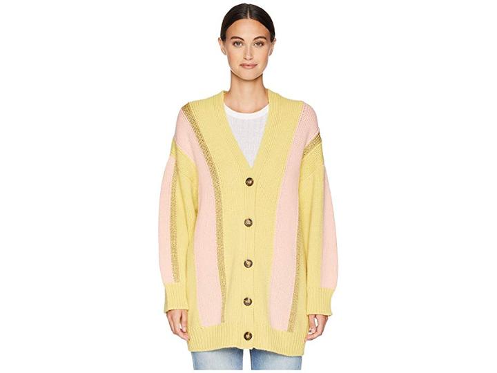 M Missoni Stripe Lurex Cardigan Jacket (yellow) Women's Coat