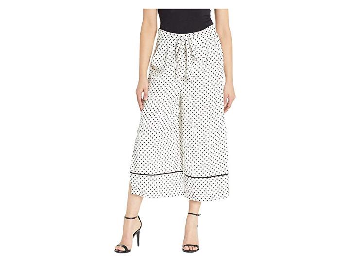 Eci Polka Dot Belted Pants With Side Slit Detail (whtie/black) Women's Casual Pants