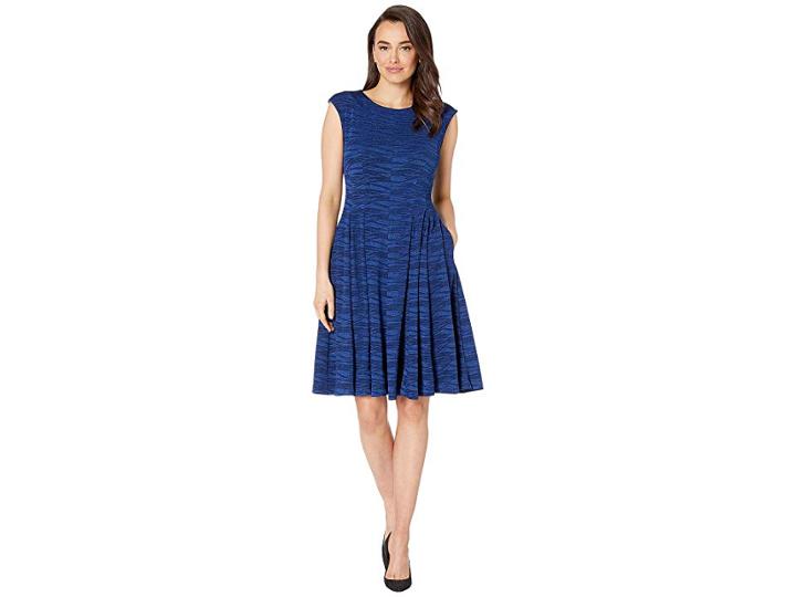 Gabby Skye Jacquard Knit Seam Down Fit N Flare (bright Navy) Women's Dress