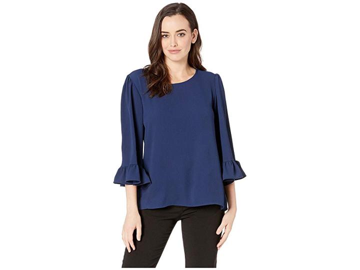 Bobeau All Self Ruffle Sleeve Top (navy) Women's Blouse