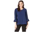 Bobeau All Self Ruffle Sleeve Top (navy) Women's Blouse