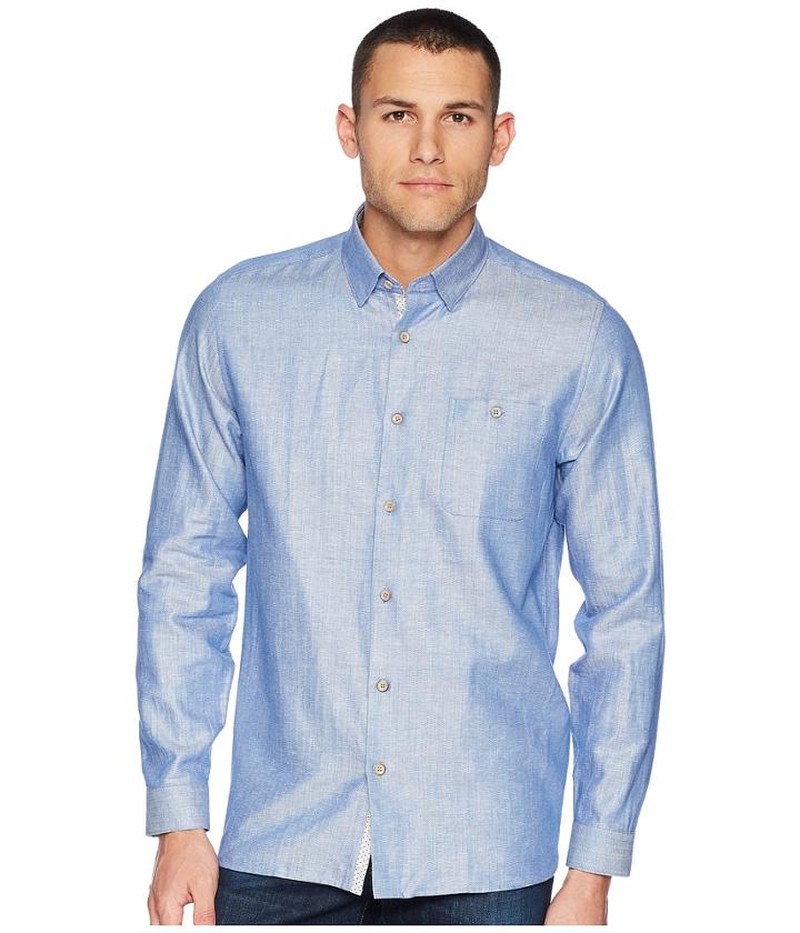 Ted Baker Linlins Long Sleeve Linen Woven Shirt (blue) Men's Clothing