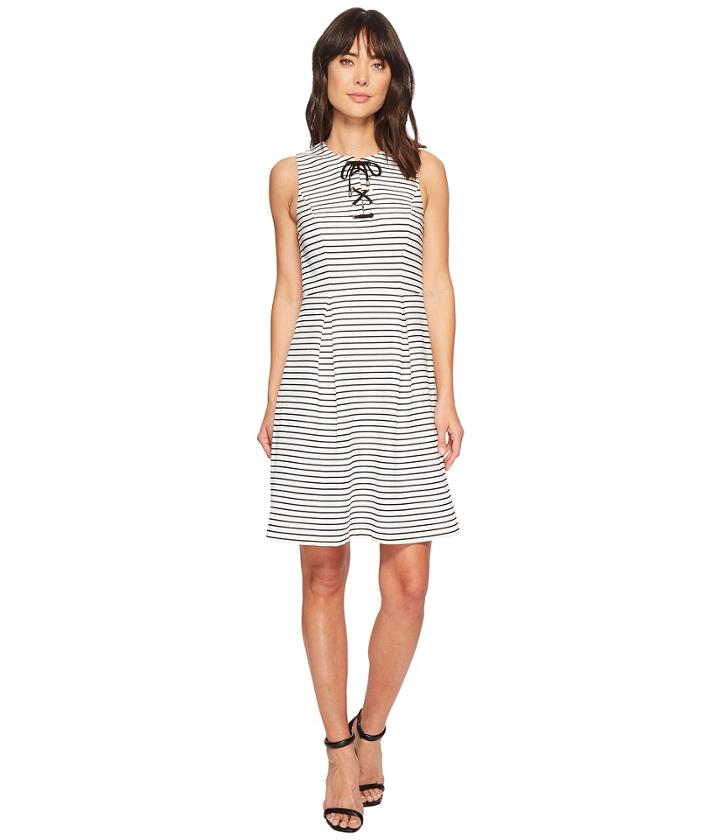 Adrianna Papell Striped Ottoman Laced A-line (ivory/black) Women's Dress