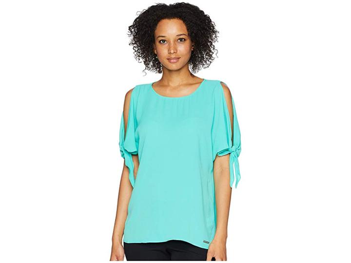 Michael Michael Kors Cold Shoulder Bow Top (aqua) Women's Clothing