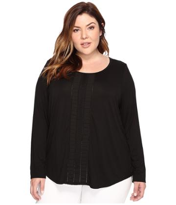 Nydj Plus Size Plus Size Knit And Woven Pleated Top (black) Women's Clothing