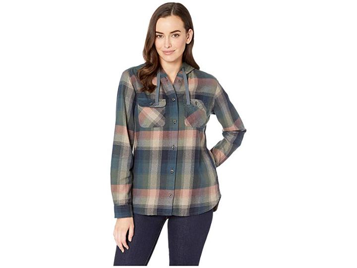 Carhartt Beartooth Hooded Flannel Shirt (elm) Women's Long Sleeve Button Up