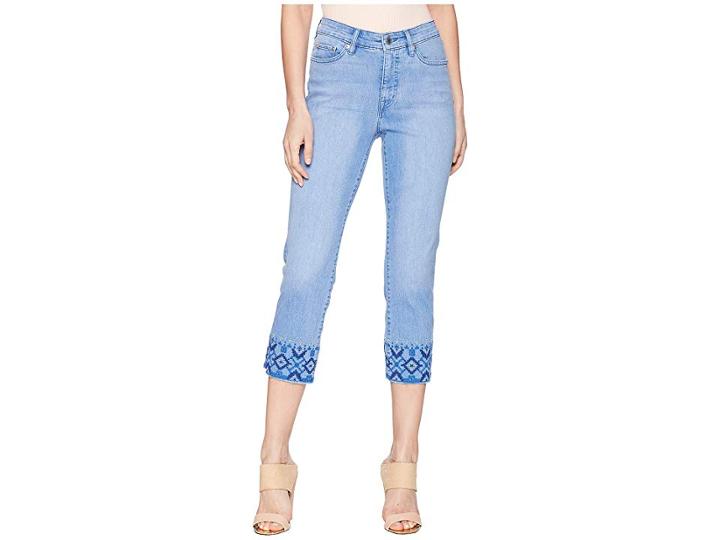Lauren Ralph Lauren Embroidered Straight Crop Jeans (indigo Mosaic Wash) Women's Jeans