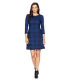 Tahari By Asl 3/4 Sleeve Dress With Kick Pleat (black/cobalt Blue) Women's Dress