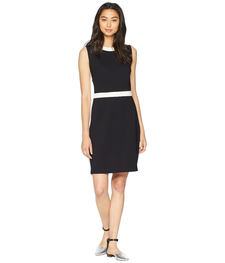 Juicy Couture Color Block Ponte Fitted Dress (pitch Black Angel) Women's Dress