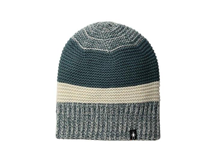 Smartwool Winter Valley Stripe Beanie (mediterranean Green Heather/moonbeam Heather) Beanies