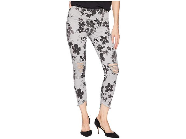 Hue Angled Hem Denim Skimmer Leggings (sleet/floral Ditsy) Women's Jeans