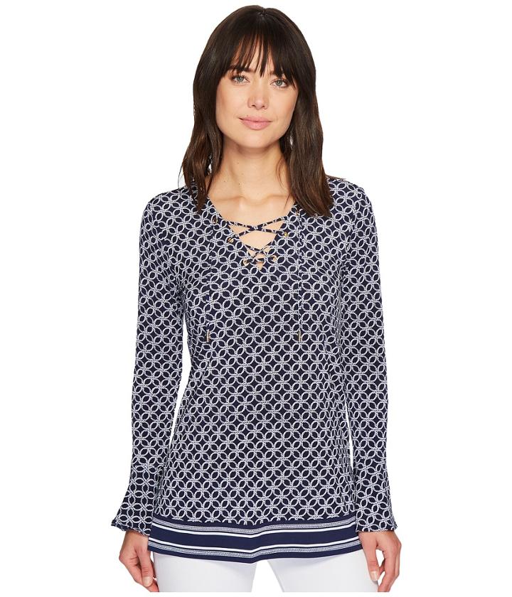 Michael Michael Kors Rope Geo Jersey Tunic (true Navy/white) Women's Blouse