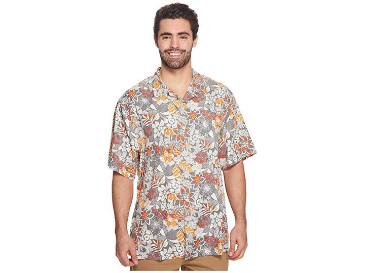 Tommy Bahama Big & Tall Big Tall Subtropical Palm Islandzone Camp Shirt (pebble Grey) Men's Clothing