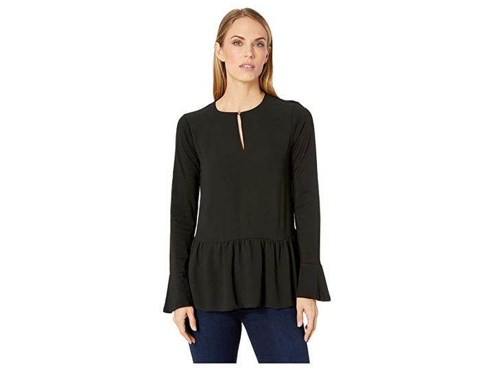 Michael Michael Kors Combo Fabric Ruffle Top (black) Women's Clothing