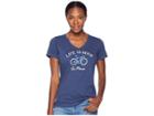 Life Is Good Go Places Bike Crusher Vee T-shirt (darkest Blue) Women's T Shirt