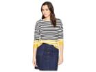 Joules Rima Button Back Jersey Top (black Ochre Stripe) Women's Clothing