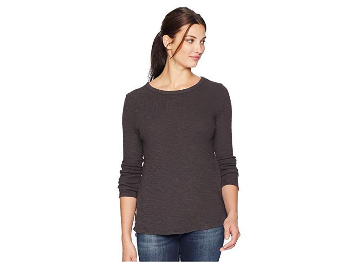 Dylan By True Grit Softest Slub Waffle Thermal Long Sleeve With Cross Stitch Embroidered Cotton Silk Back (carbon) Women's Clothing